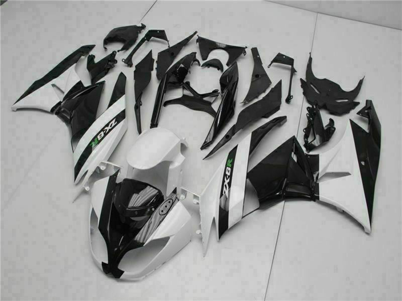 Purchase 2009-2012 Glossy Black White Kawasaki ZX6R Motorcycle Fairings UK