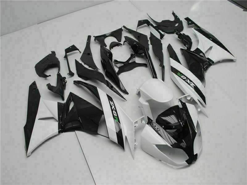 Purchase 2009-2012 Glossy Black White Kawasaki ZX6R Motorcycle Fairings UK
