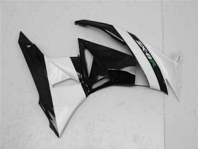 Purchase 2009-2012 Glossy Black White Kawasaki ZX6R Motorcycle Fairings UK