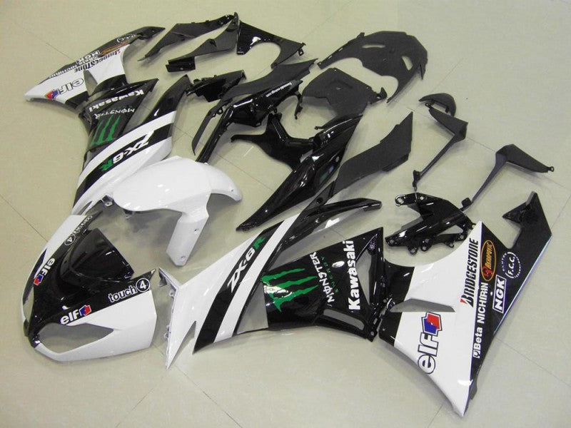 Purchase 2009-2012 White Glossy Black Green Elf Touch4 Monster Bridgestone Kawasaki ZX6R Motorcycle Fairings UK