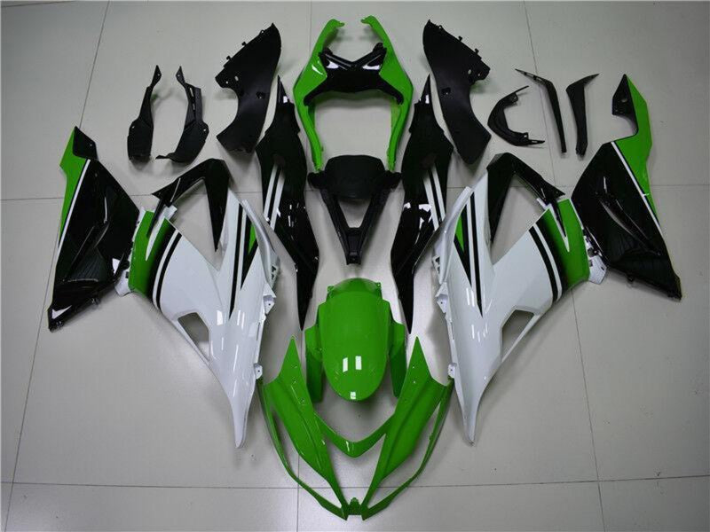 Purchase 2013-2018 Green White Glossy Black Kawasaki ZX6R Motorcycle Fairings UK