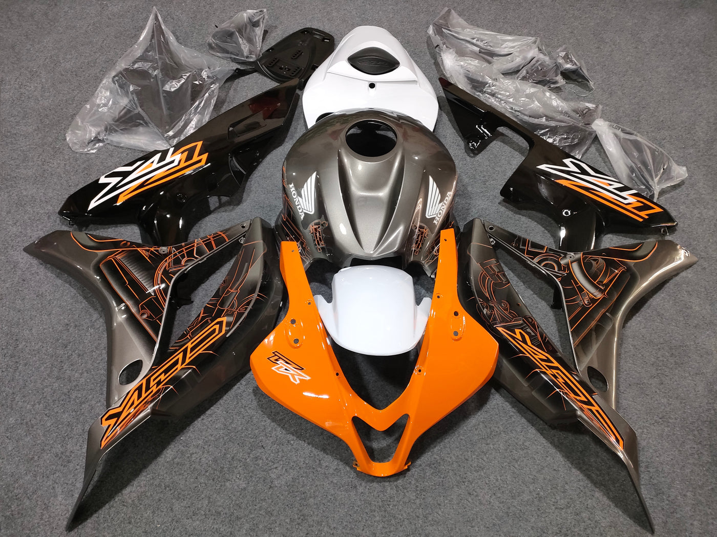 2007-2008 Honda CBR600RR Orange and Silver Gray Fairing Kit