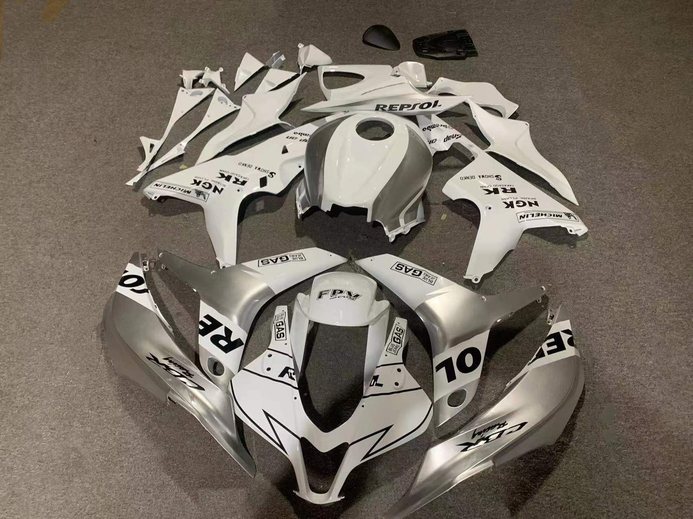 2007-2008 Honda CBR600RR White and Silver Gray Fairing Kit