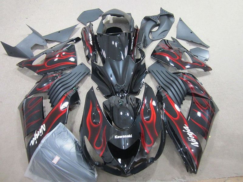 Purchase 2006-2011 Glossy Black Red Flame Kawasaki ZX14R ZZR1400 Motorcycle Fairing UK