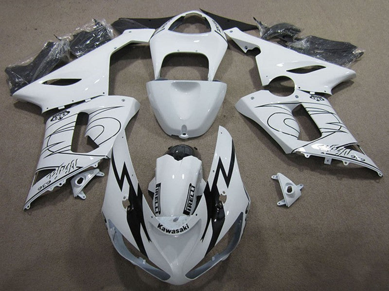 Purchase 2005-2006 White Black Kawasaki ZX6R Motorcycle Fairing Kits UK