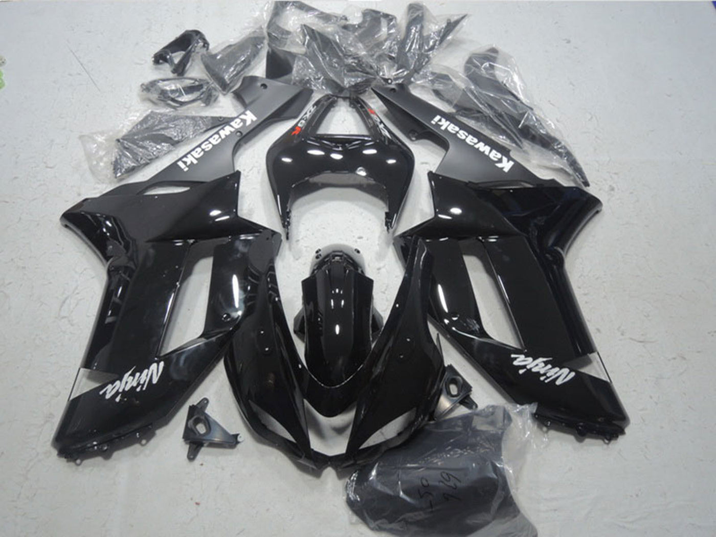 2007-2008 Glossy Black Matte Black White Red Decals Kawasaki ZX6R Bike Fairings
