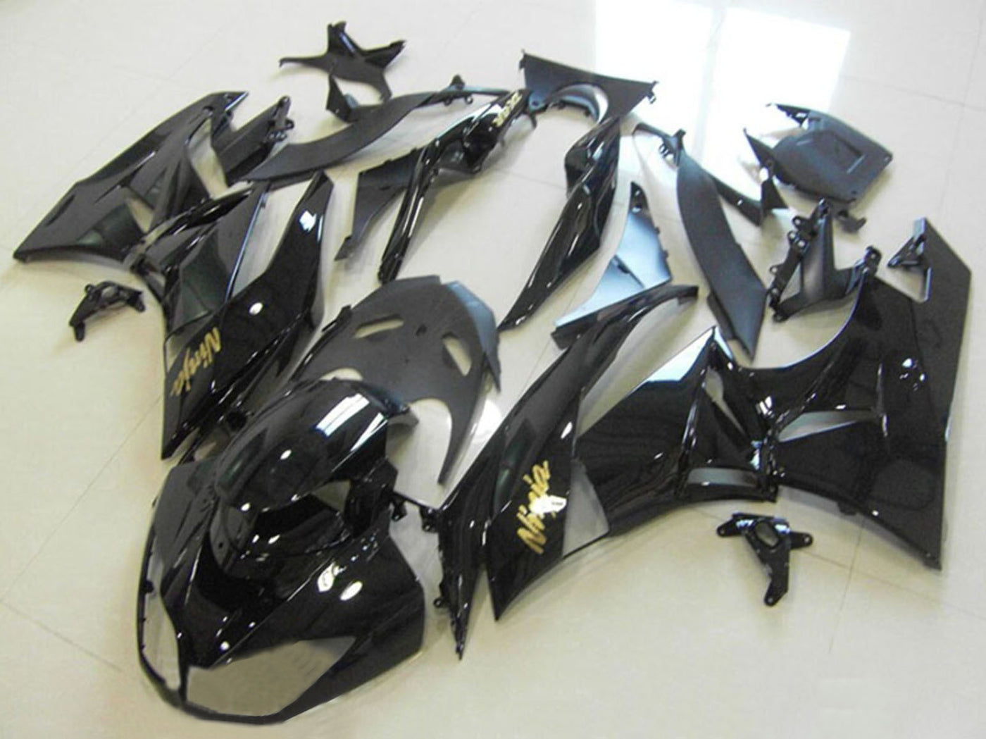 2013-2018 Glossy Black Gold Kawasaki ZX6R Motorcycle Fairings Kits