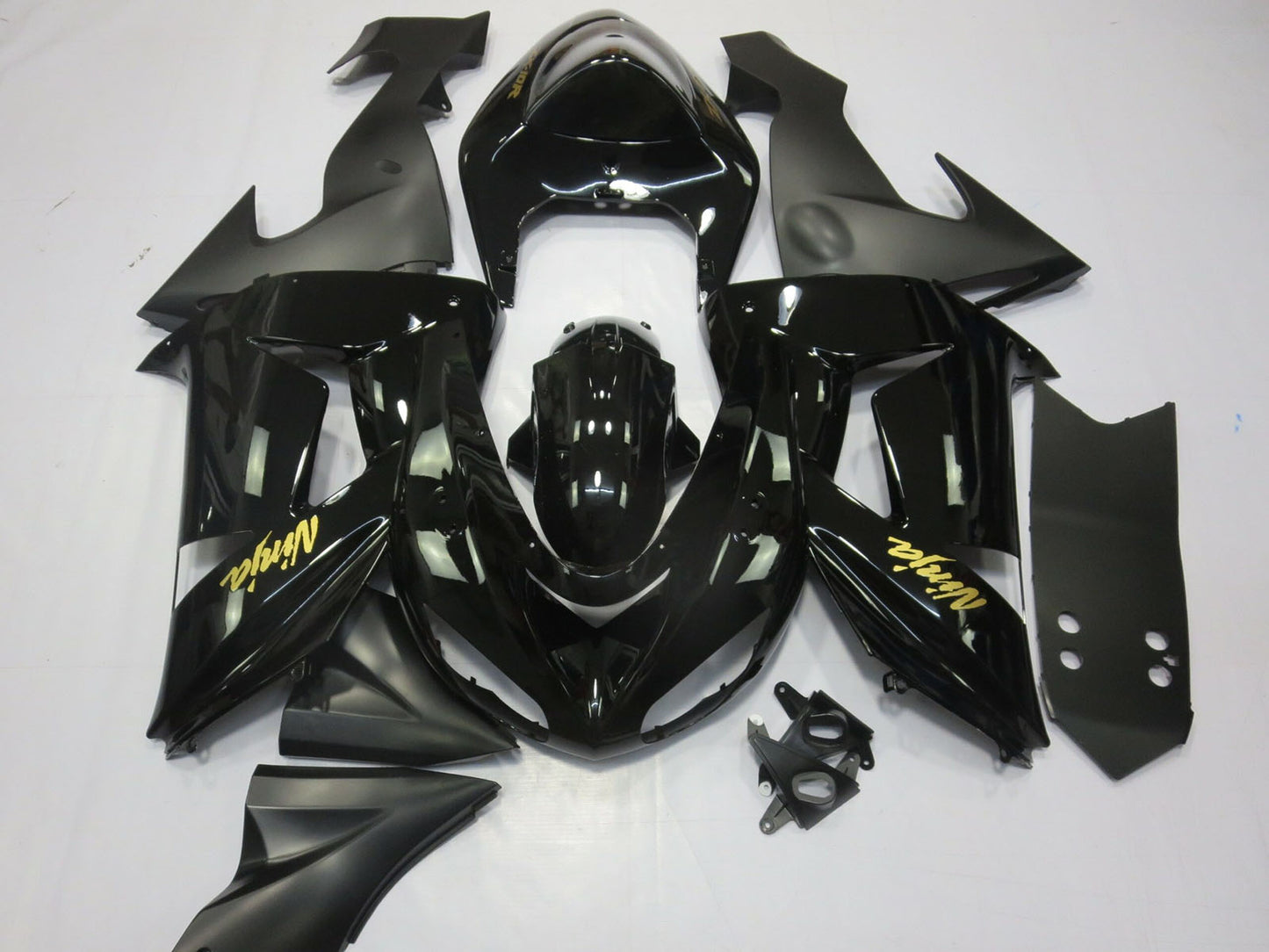 2006-2007 Glossy Black Matte Black And Gold Kawasaki ZX10R Fairing Kit