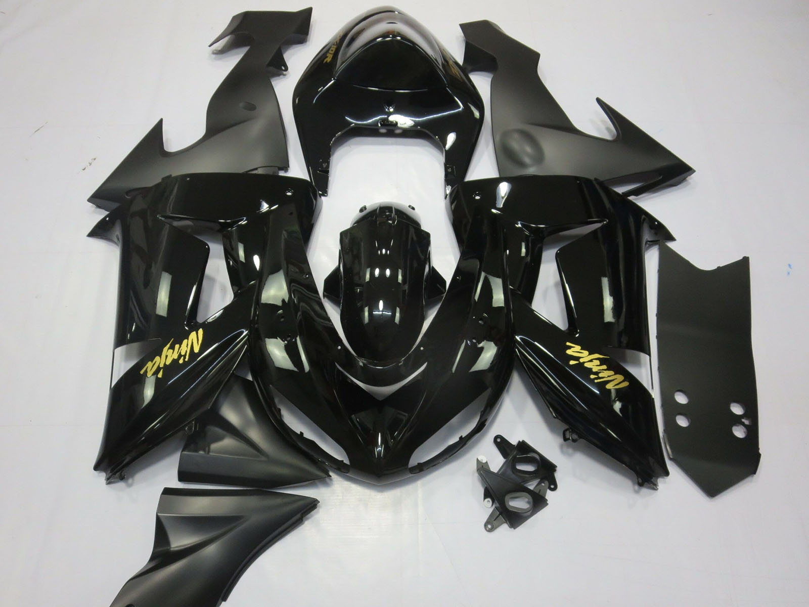 2006-2007 Glossy Black Matte Black And Gold Kawasaki ZX10R Fairing Kit