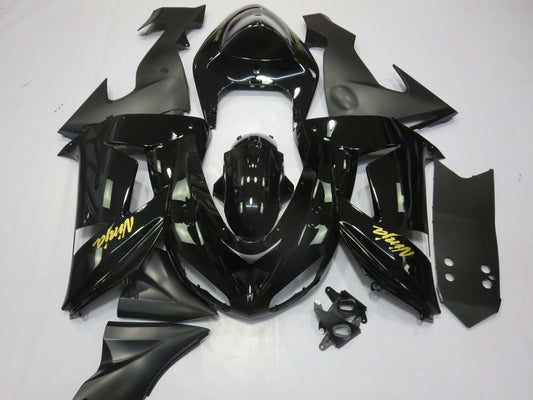2006-2007 Glossy Black Matte Black And Gold Kawasaki ZX10R Fairing Kit