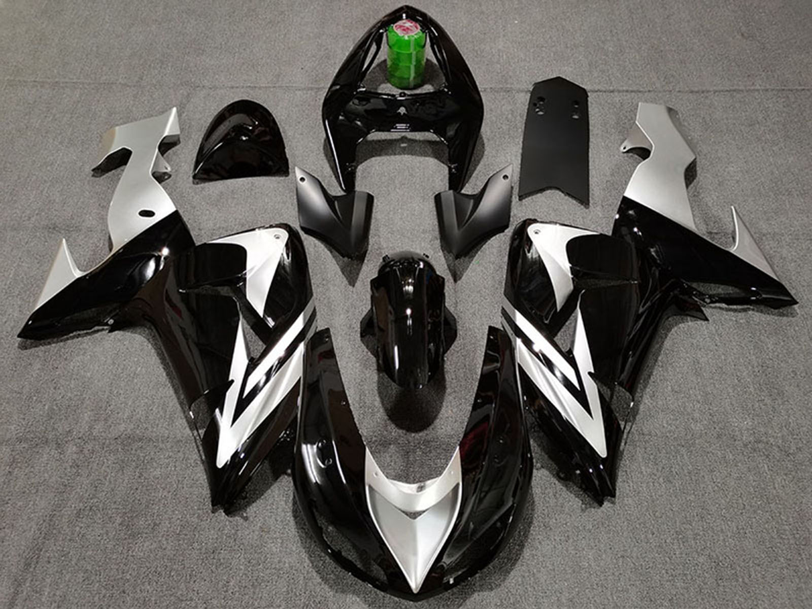 2006-2007 Glossy Black Silver Kawasaki ZX10R Fairing Kit