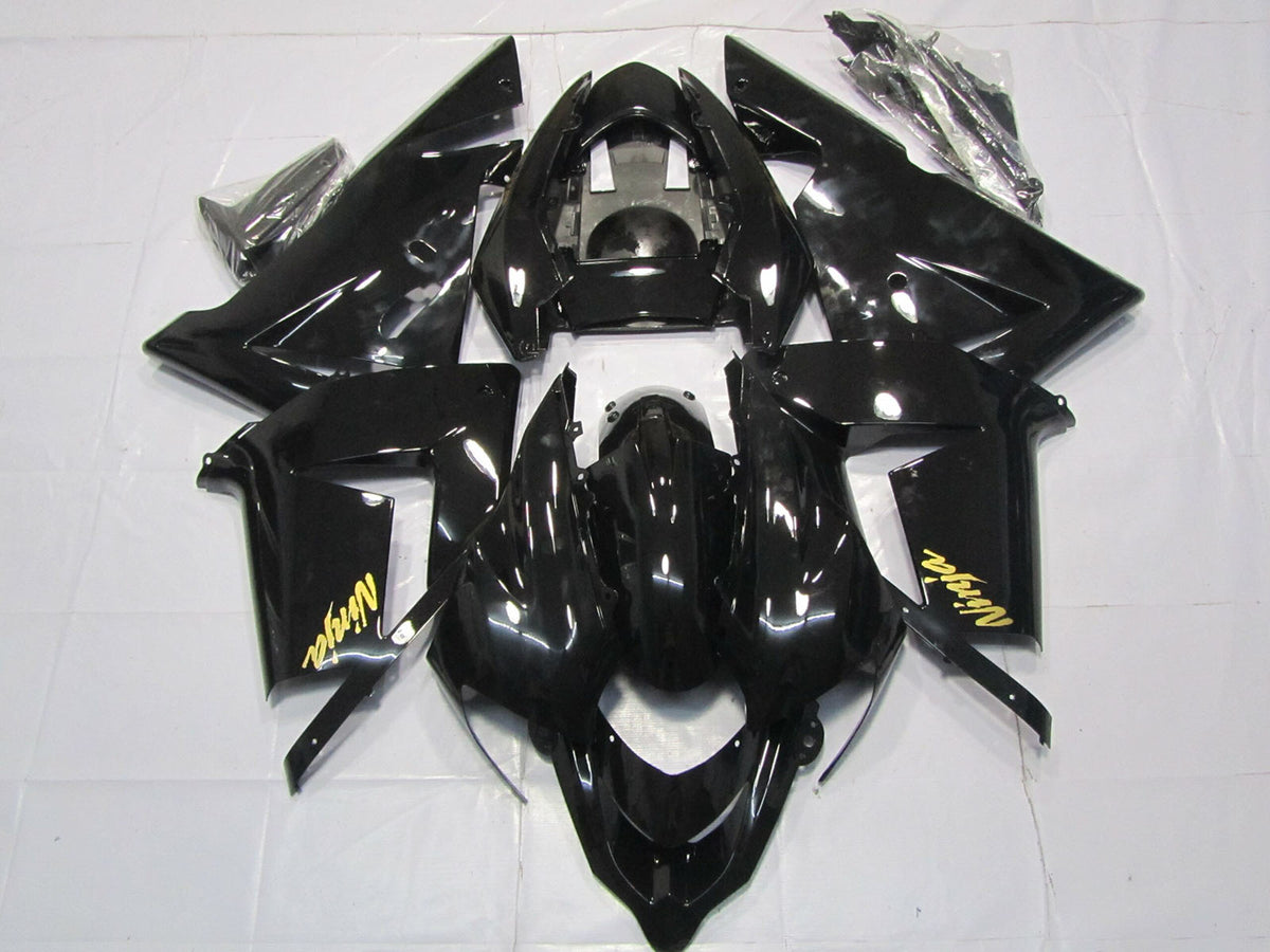 2004-2005 Glossy Black Gold Kawasaki ZX10R Fairing Kit