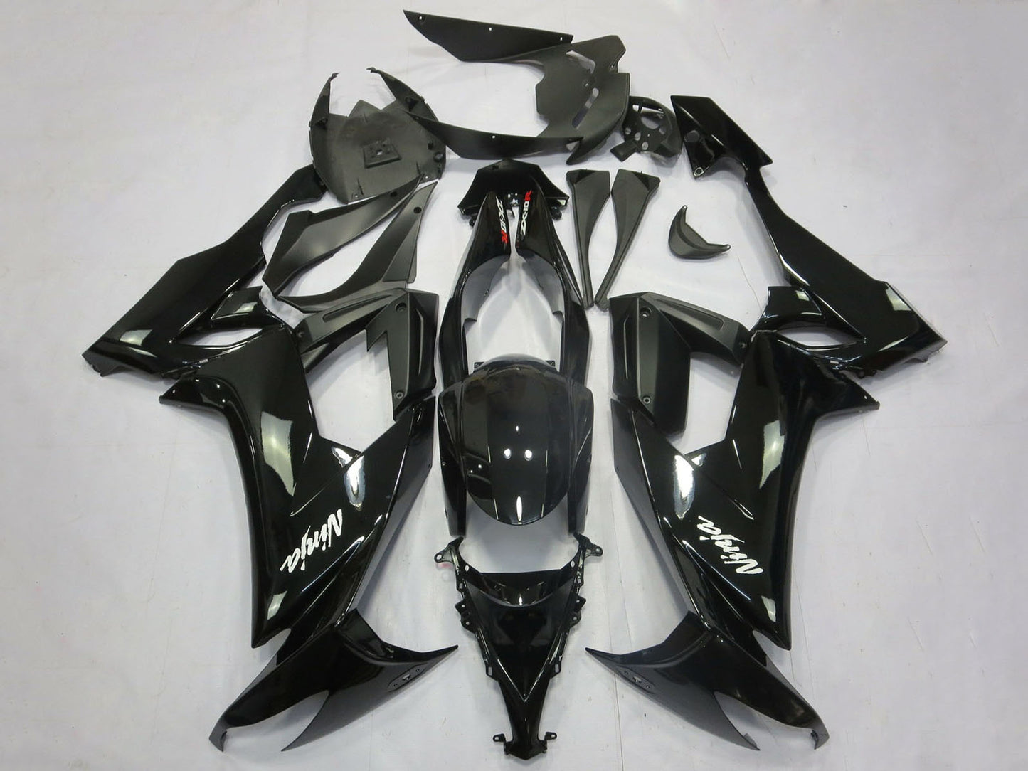 2008-2010 Glossy Black Matte Black White Decal Kawasaki ZX10R Fairing Kit