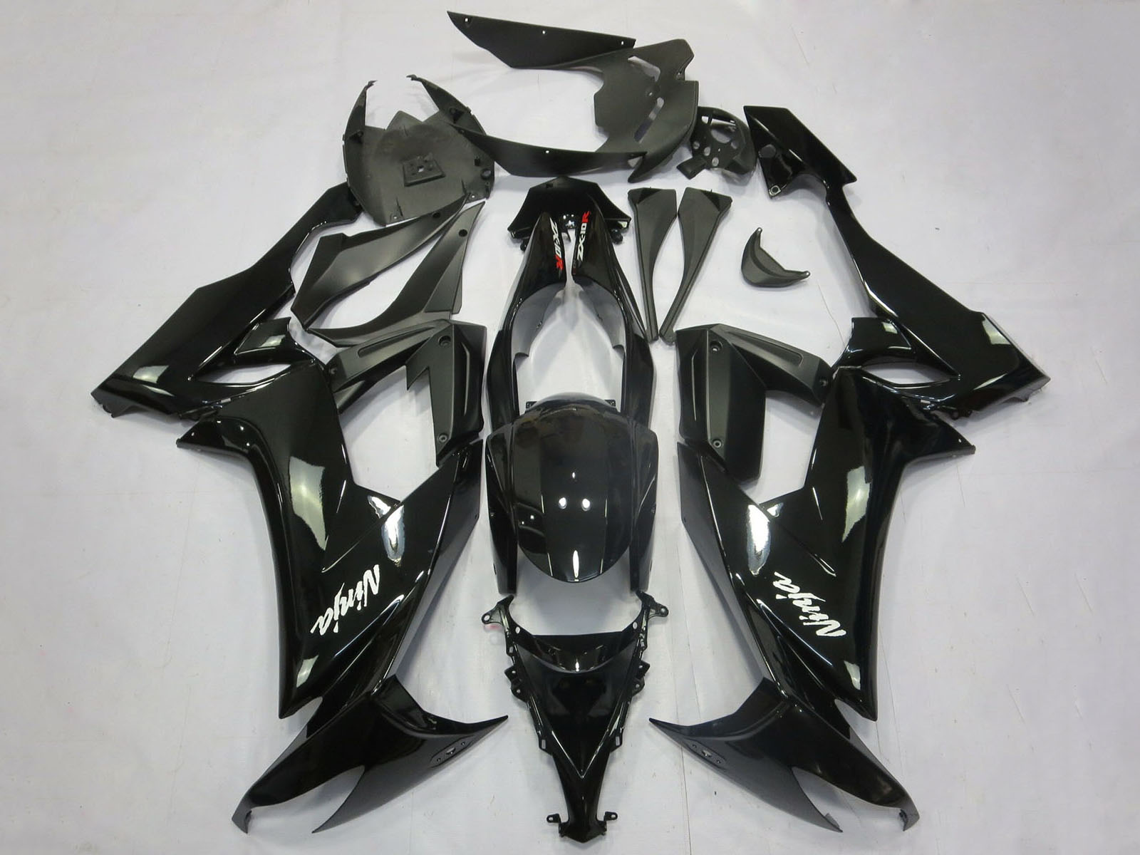 2008-2010 Glossy Black Matte Black White Decal Kawasaki ZX10R Fairing Kit