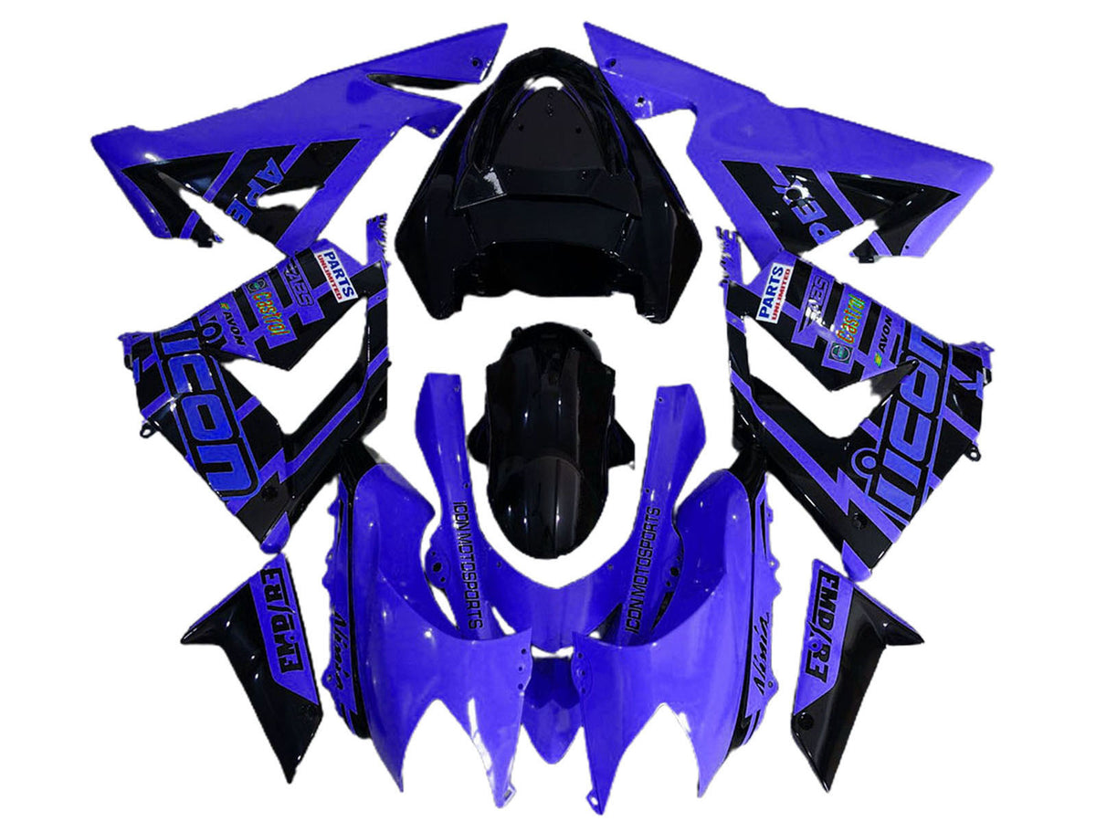 2004-2005 Blue And Black Logo Kawasaki ZX10R Fairing Kit