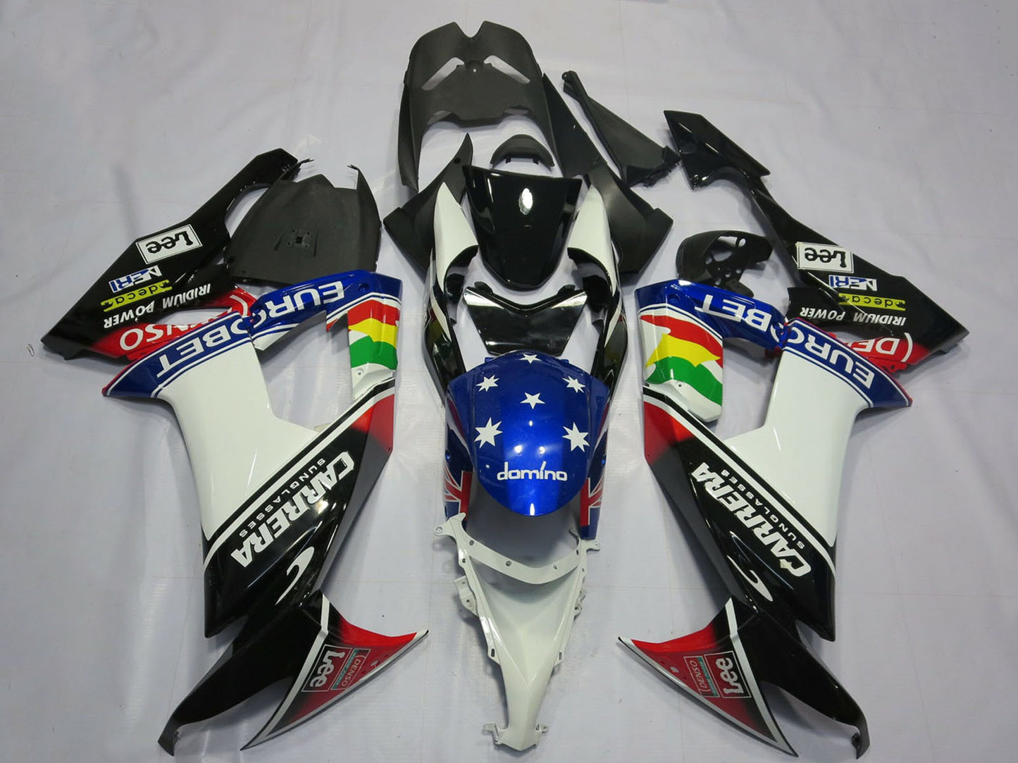 2008-2010 Glossy Black White Blue Red Eurobet Lee Carrera Star Kawasaki ZX10R Fairing Kit
