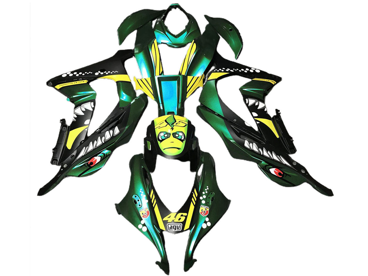 2016-2019 Forest Green Yellow Shark 46 Kawasaki ZX10R Fairing Kit