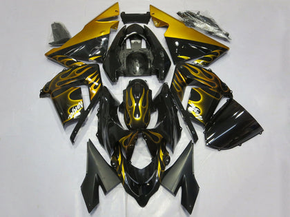 2004-2005 Kawasaki ZX-10R Glossy Black Gold Flame Fairing Kit