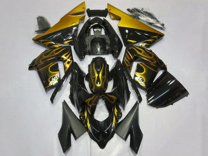 2004-2005 Kawasaki ZX-10R Glossy Black Gold Flame Fairing Kit