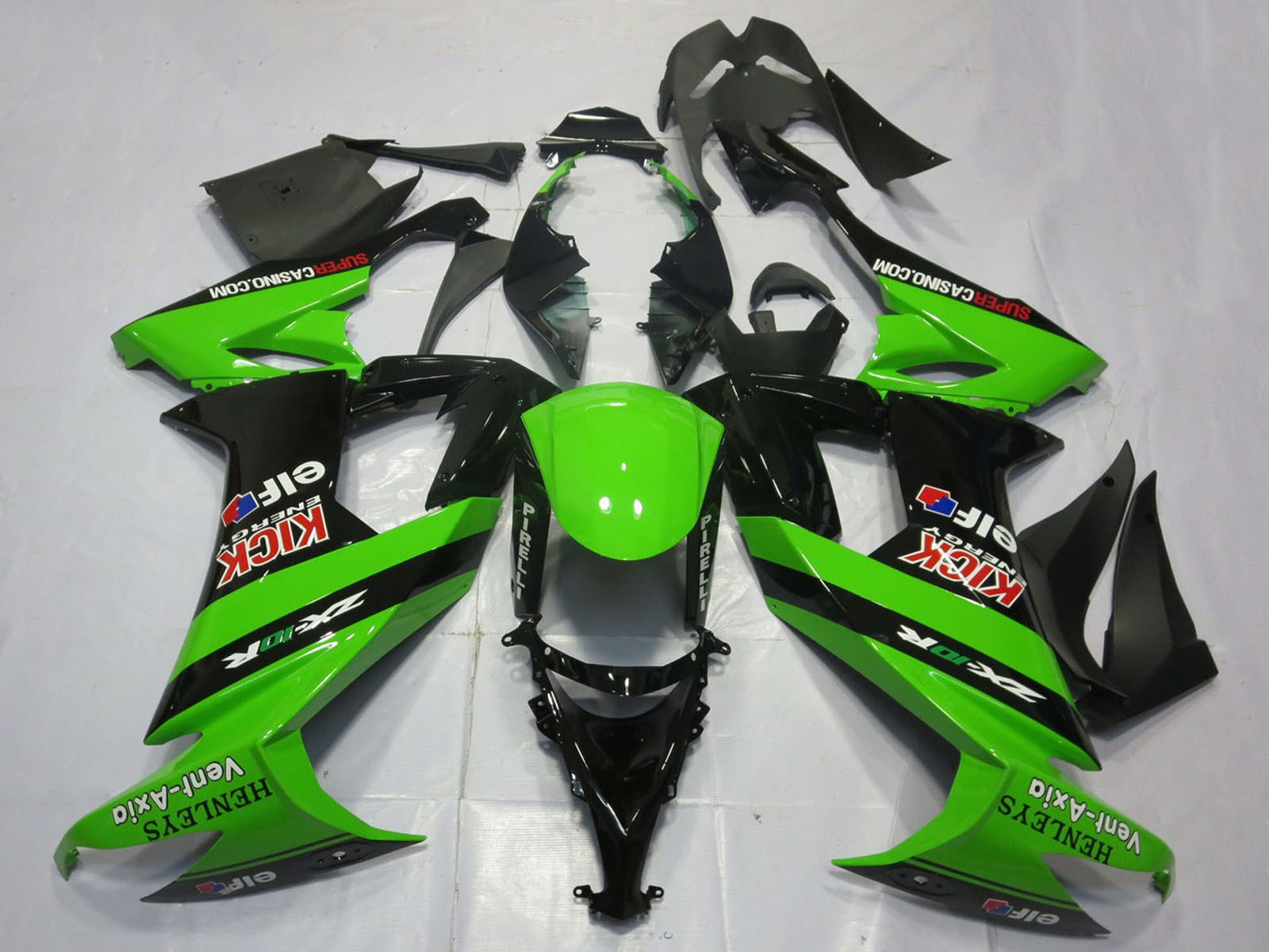 2008-2010 Green Black Red Kick Elf Henleys Vent Axia Kawasaki ZX10R Fairing Kit
