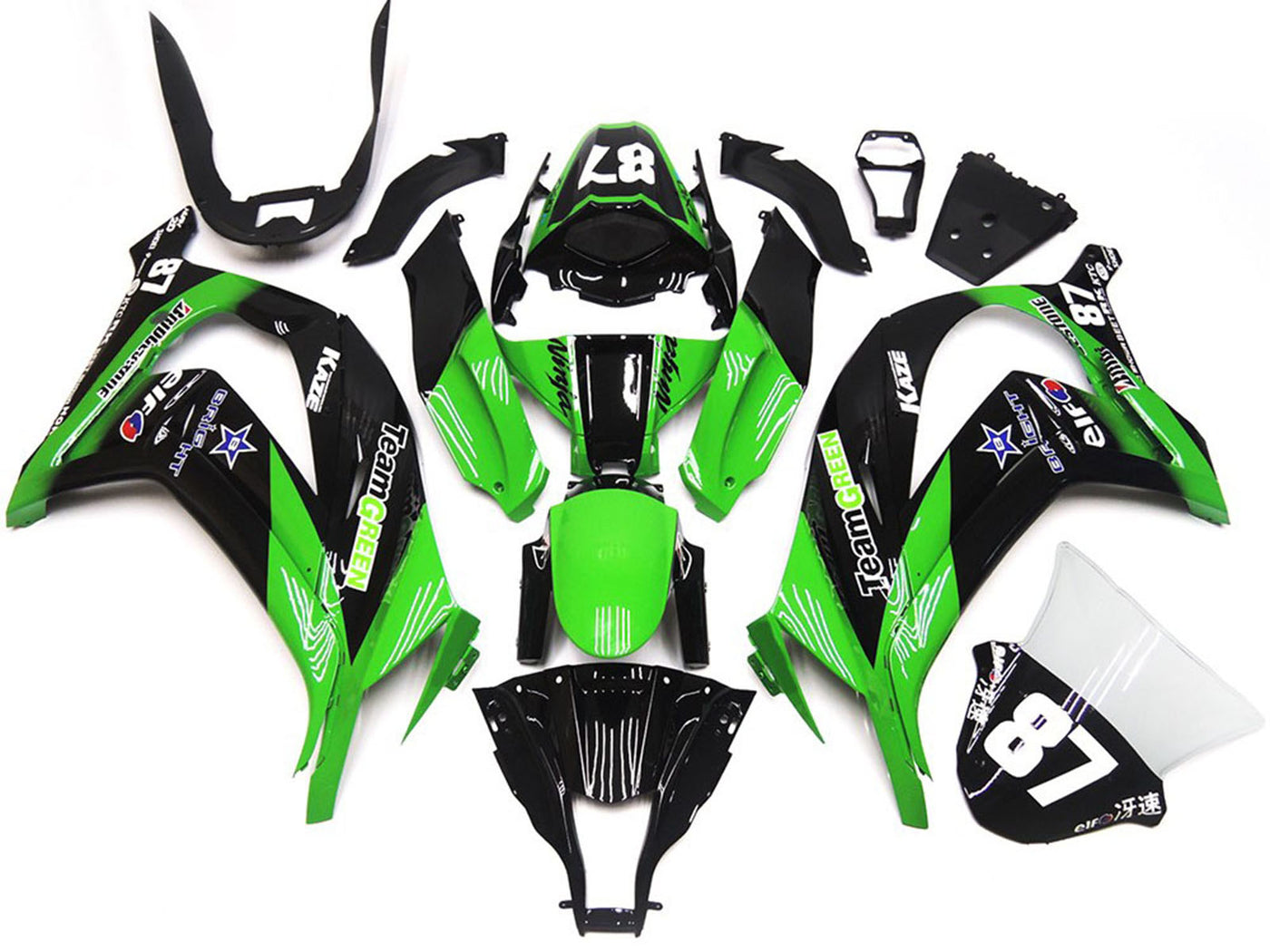 2016-2019 Green Glossy Black Team Green Star 87 Kawasaki ZX10R Fairing Kit