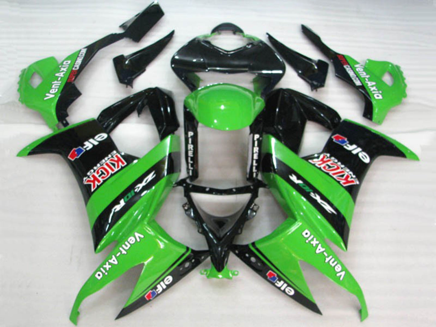 2008-2010 Green Black Red Kick Elf Vent Axia Kawasaki ZX10R Fairing Kit