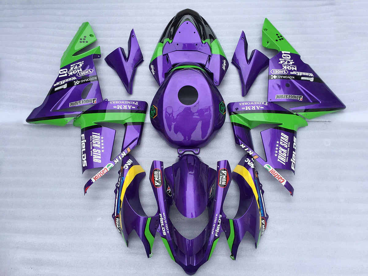 2004-2005 Green Purple Trick Star Kawasaki ZX10R Fairing Kit