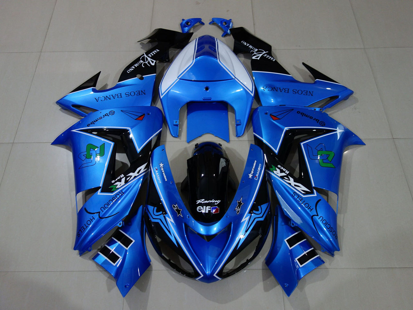 2006-2007 Liquid Blue Glossy Black Kawasaki ZX10R Fairing Kit
