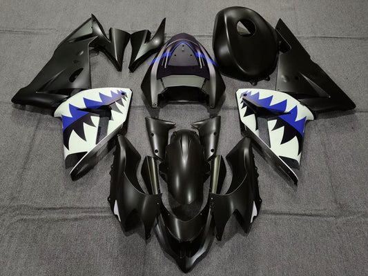 2004-2005 Matte Black And Dark Blue Shark Kawasaki ZX10R Fairing Kit