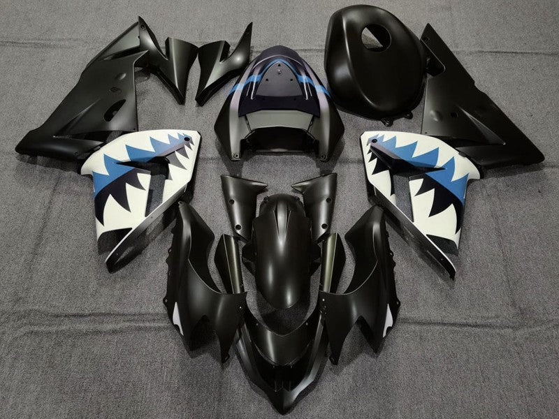 Purchase 2004-2005 Matte Black and Light Blue Shark Kawasaki ZX10R Motorcycle Fairings UK