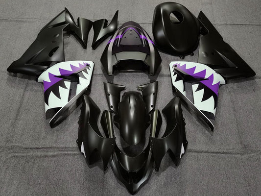 2004-2005 Matte Black And Purple Shark Kawasaki ZX10R Fairing Kit