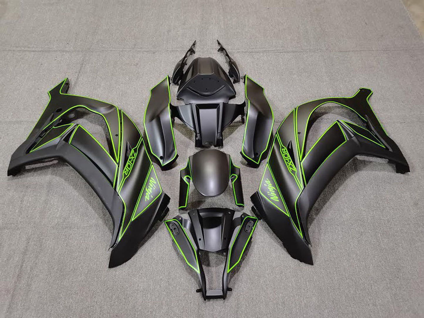 2011-2015 Matte Black Green Lining Kawasaki ZX10R Fairing Kit