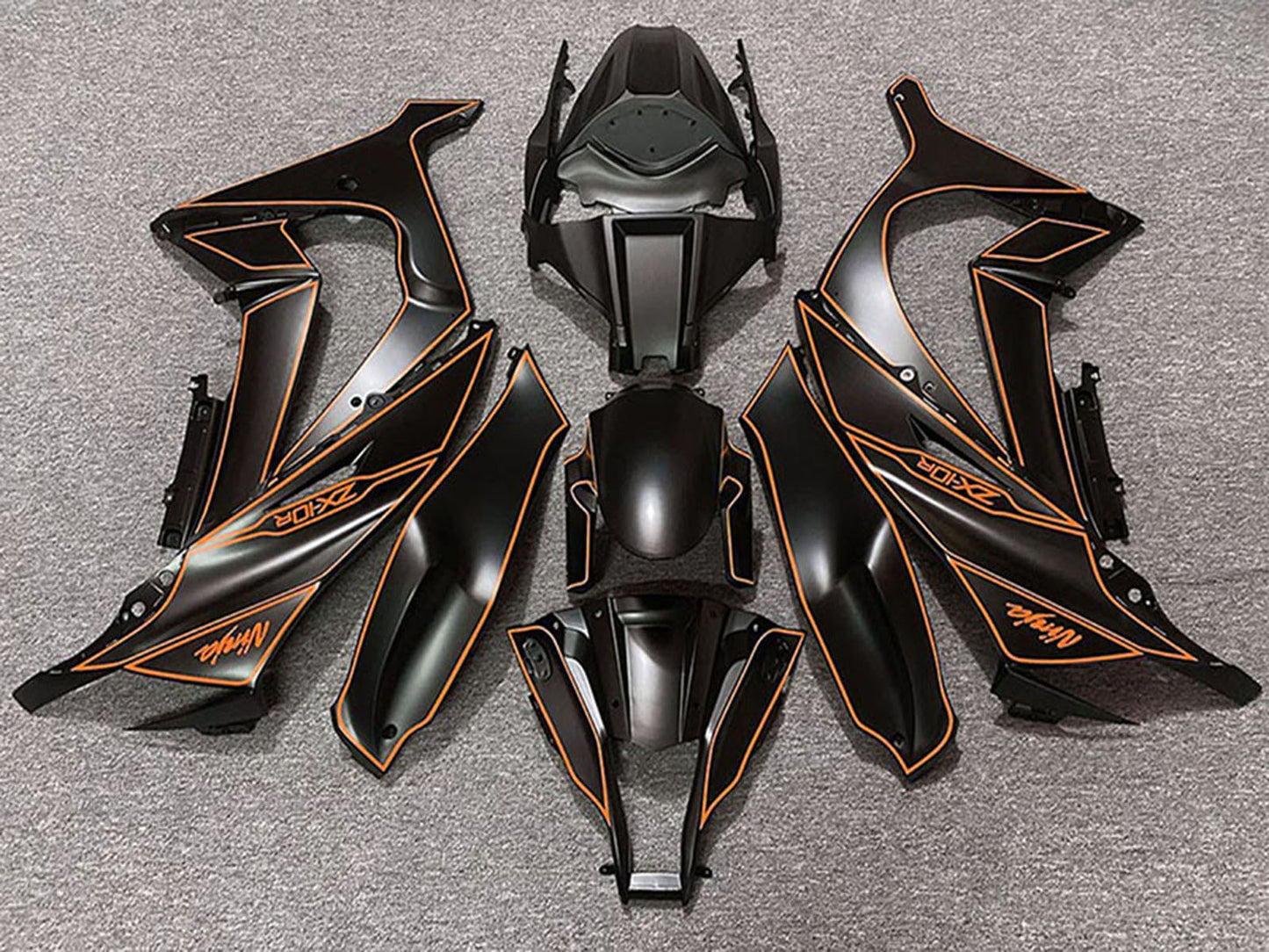 2011-2015 Matte Black Orange Lining Kawasaki ZX10R Fairing Kit