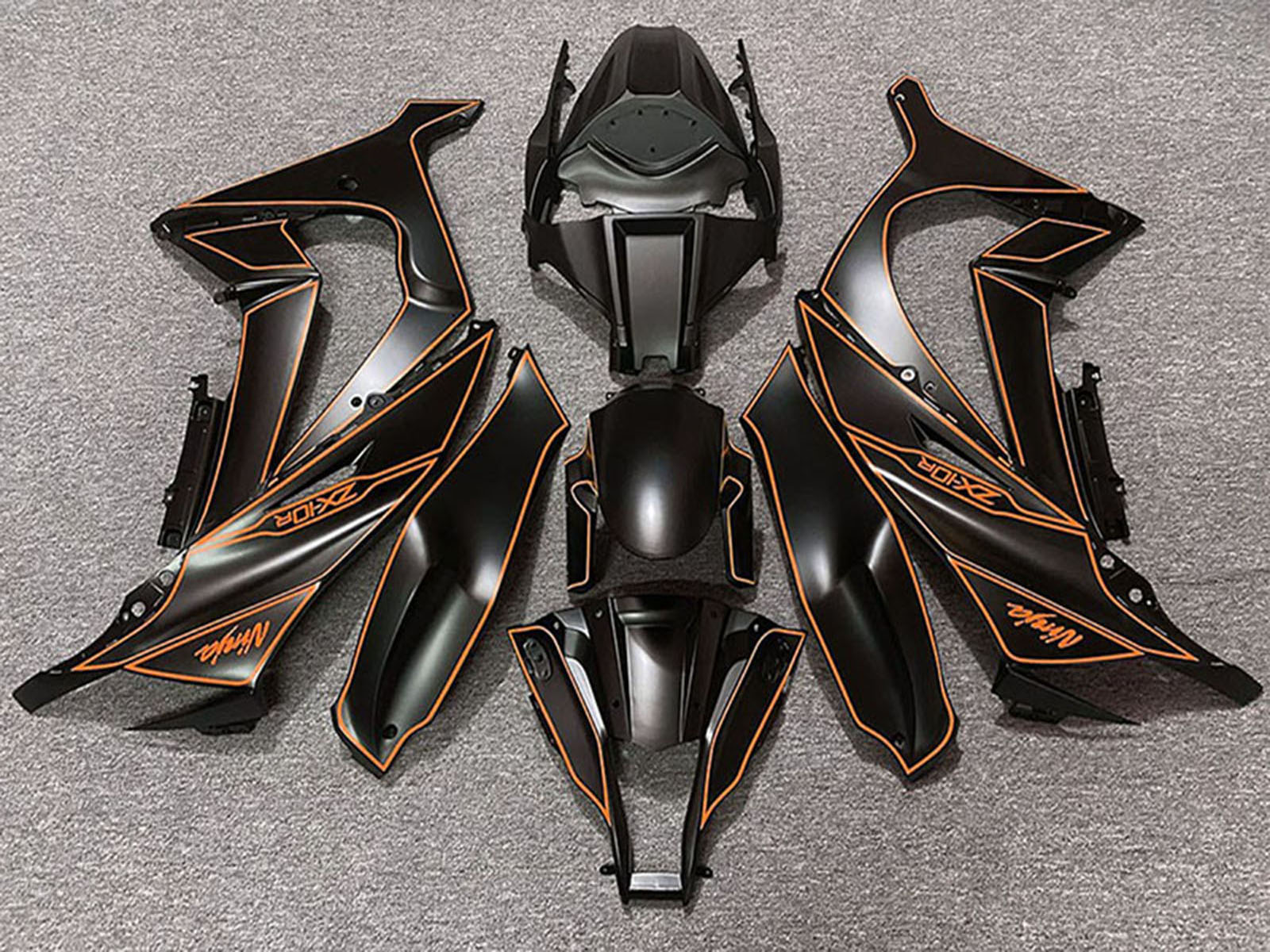2011-2015 Matte Black Orange Lining Kawasaki ZX10R Fairing Kit