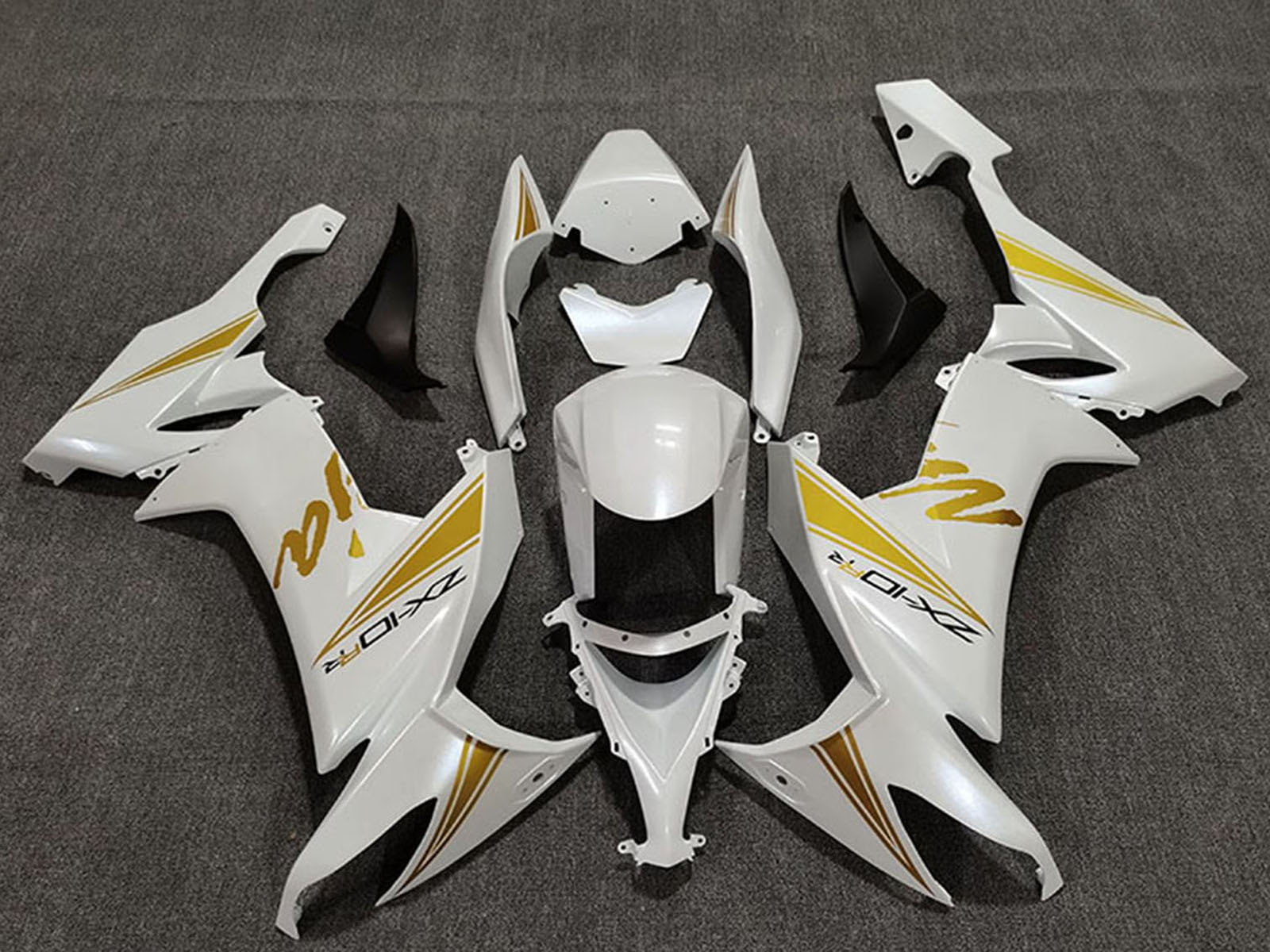 2008-2010 Pearl White Gold Kawasaki ZX10R Fairing Kit