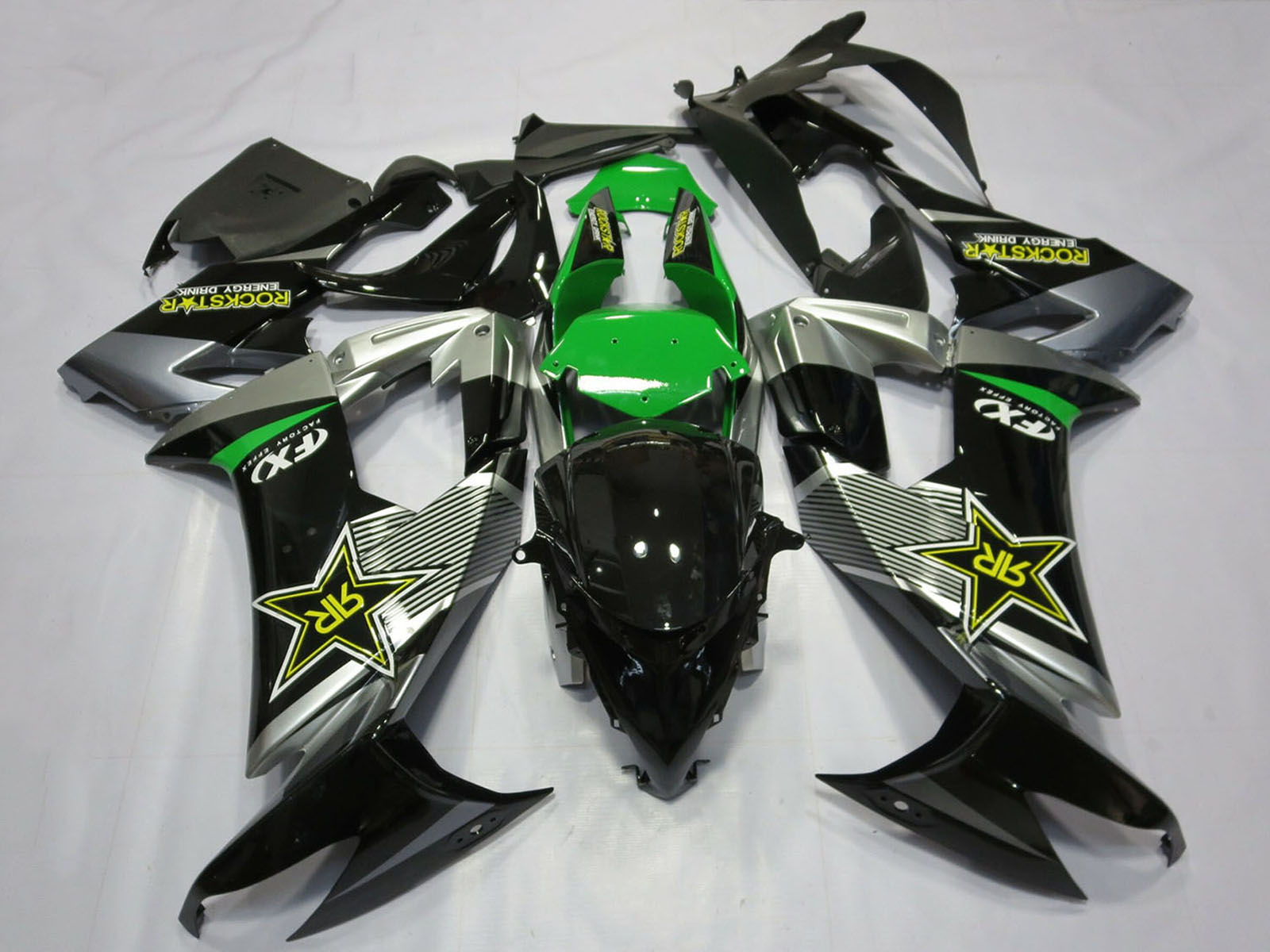2008-2010 Grey Green Black Rockstar Kawasaki ZX10R Fairing Kit
