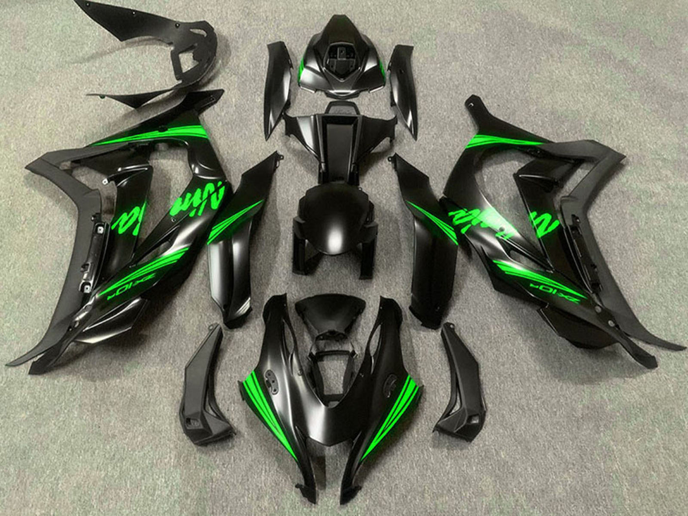 2016-2019 Matte Black Green Ninja Kawasaki ZX10R Fairing Kit