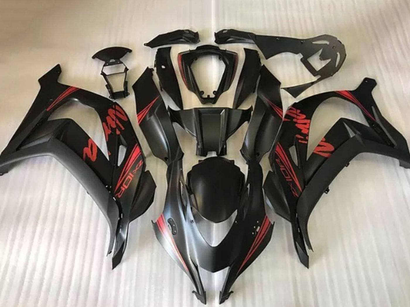 2016-2019 Matte Black Red Ninja Kawasaki ZX10R Fairing Kit