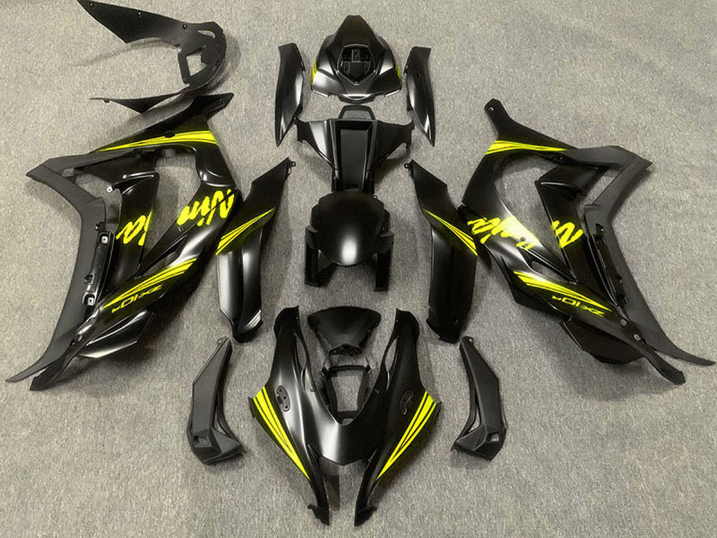 2016-2019 Matte Black Yellow Ninja Kawasaki ZX10R Fairing Kit