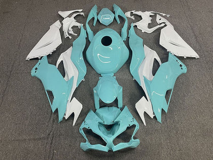 2019-2023 Kawasaki ZX-6R White Aqua Blue Fairing Kit