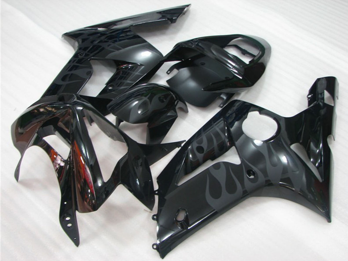 2003-2004 Glossy Black Grey Flame Kawasaki ZX6R Fairing Kit