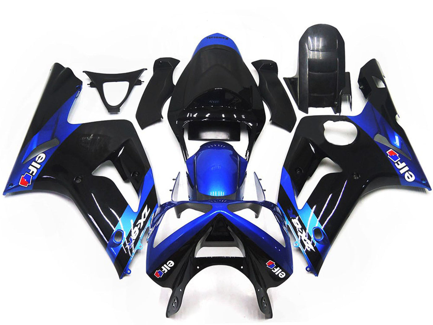 2003-2004 Blue Glossy Black Elf Kawasaki ZX6R Fairing Kit