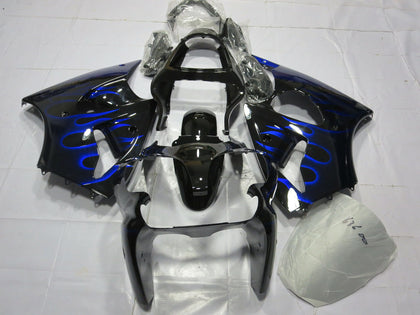 2000-2002 Kawasaki ZX-6R Glossy Black Blue Flame Fairing Kit