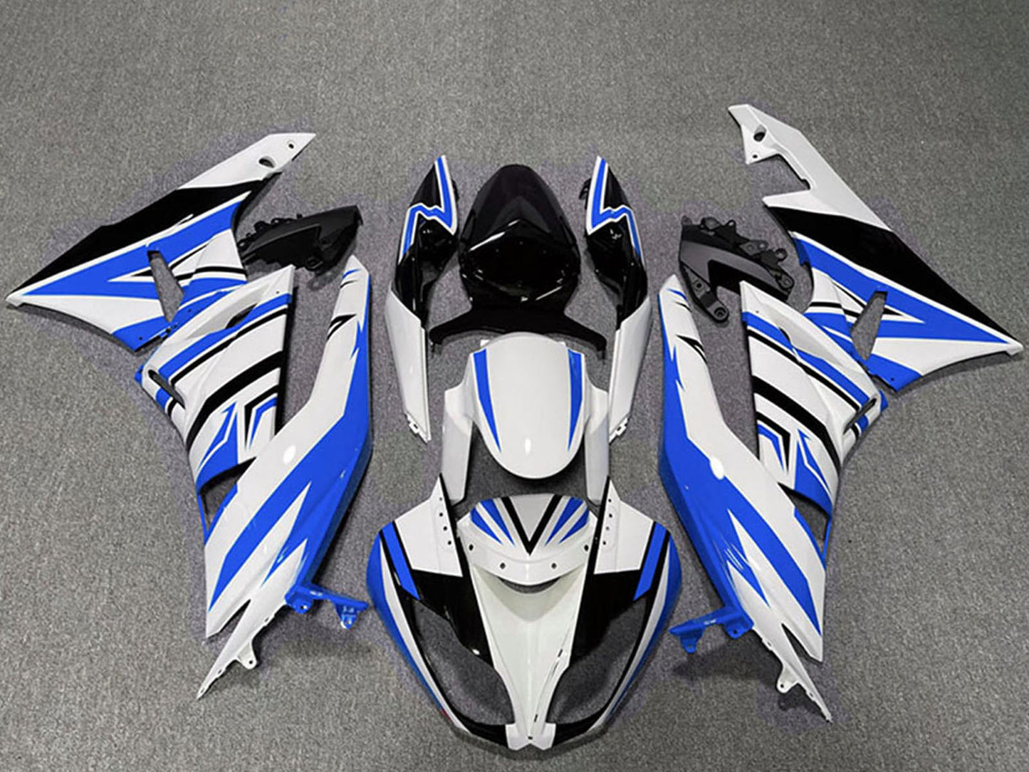 2009-2012 White Blue Black Zag Kawasaki ZX6R Fairing Kit