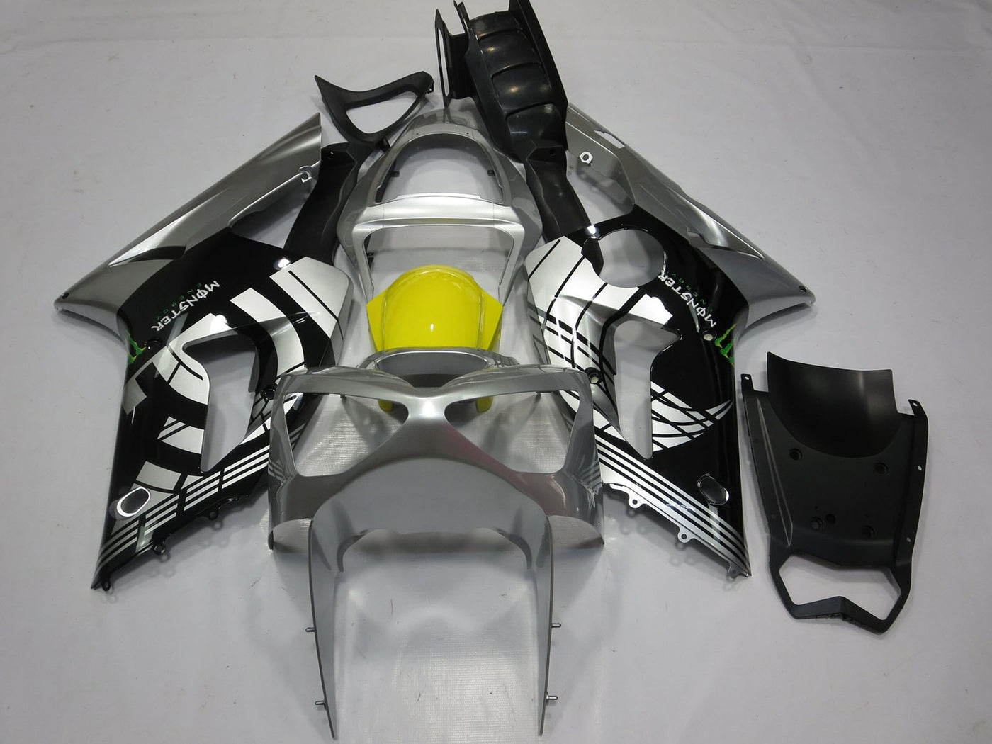 2003-2004 Silver Yellow Glossy Black Kawasaki ZX6R Fairing Kit
