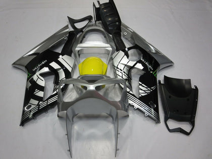 2003-2004 Kawasaki ZX-6R Silver Yellow Glossy Black Fairing Kit