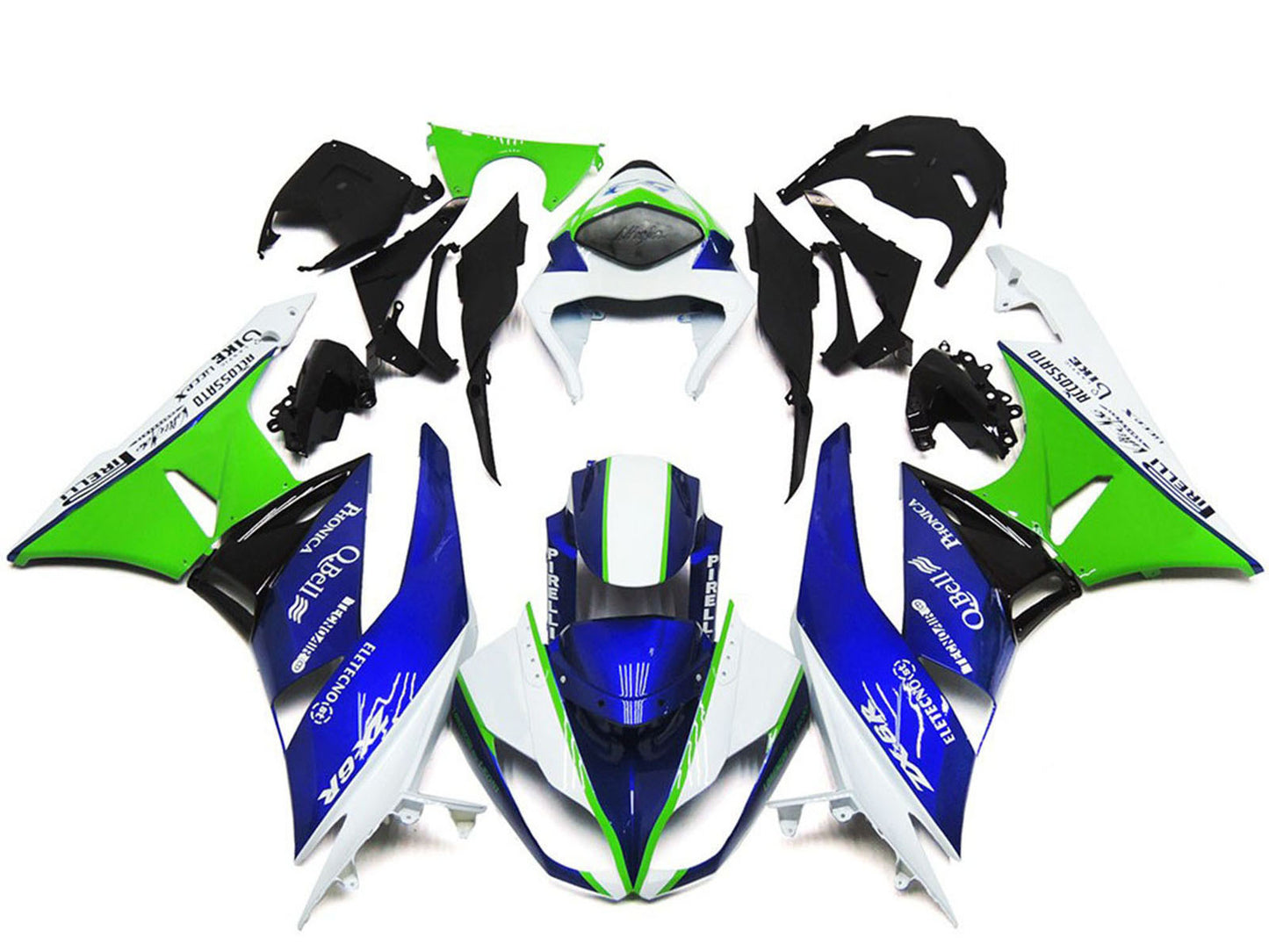 2009-2012 White Green Blue Black Kawasaki ZX6R Fairing Kit