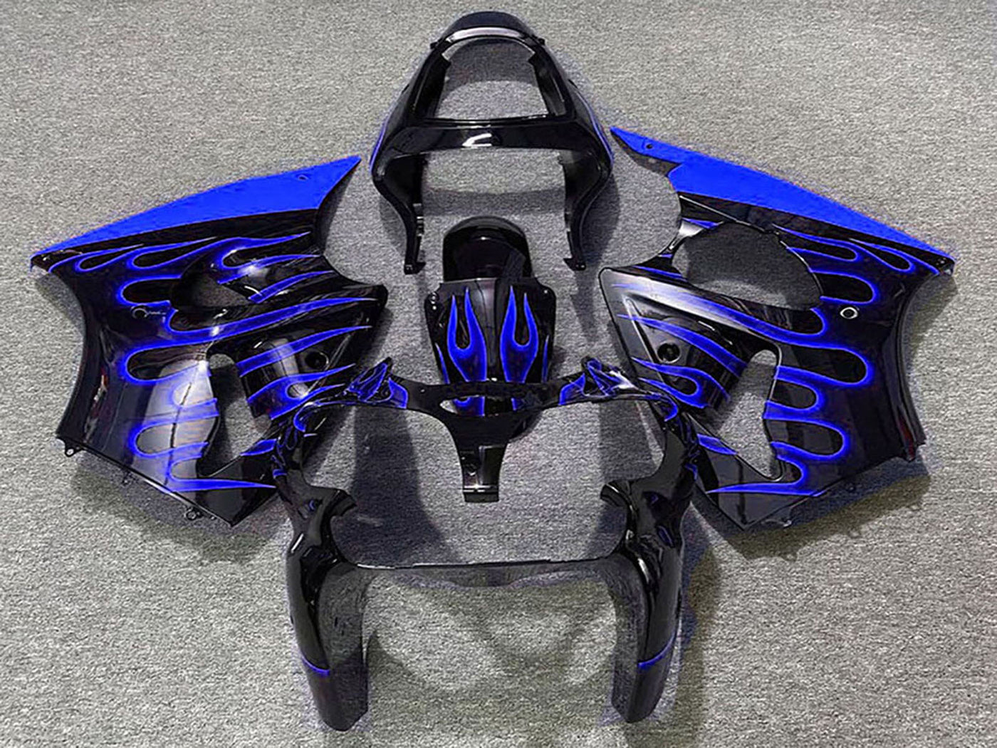 2000-2002 Glossy Black Blue Flame Kawasaki ZX6R Fairing Kit