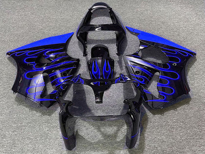 2000-2002 Kawasaki ZX-6R Glossy Black Blue Flame Fairing Kit