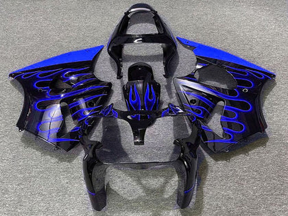 2000-2002 Kawasaki ZX-6R Glossy Black Blue Flame Fairing Kit